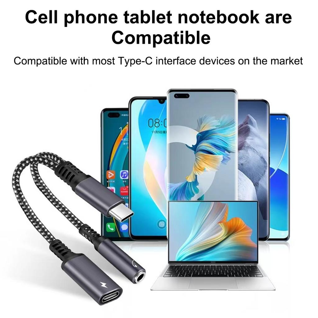 Type C To 3 5mm Audio Port Pd60w Charging Port 2 In 1 Music Listening Adapter Suitable For Ipad Samsung Huawei And Xiaomi