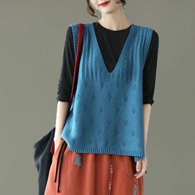 Gilet Tricoté Femme Oversize Débardeur Pull Sans Manches Tops Gilet Ample Décontracté Col V