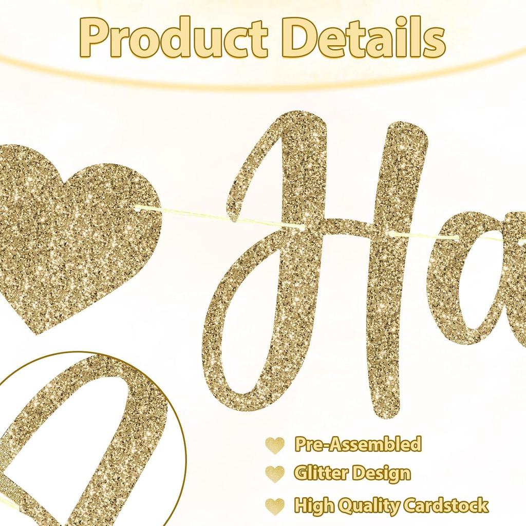 Happy Anniversary Banner, Glitter Happy Anniversary Decorations No DIY Anniversarys Decor Gold Glitter Bannersfor Wedding Anniversarys Party