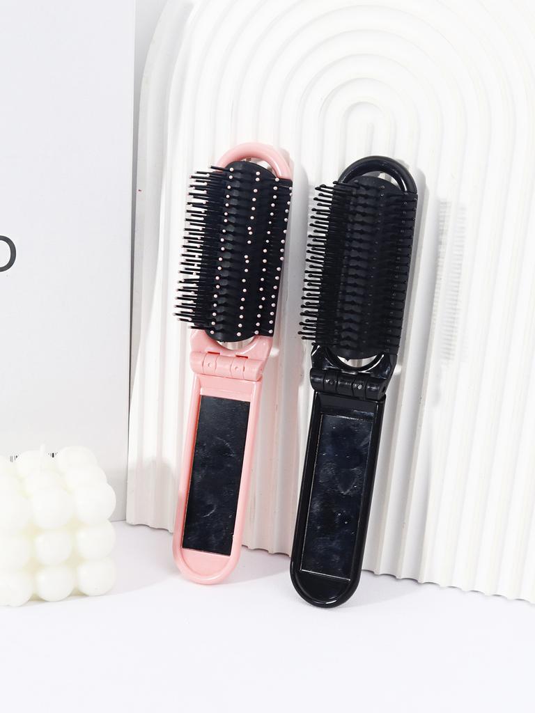 2-piece Set of Multi-color Portable Foldable Mirror Comb, Anti-static Folding Mirror Comb Special for Real Hair Wigs