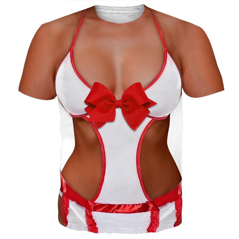 Men's Bikini Printed Fun T-shirt, Fake ABS Muscle 3D Printed Short Sleeved T-shirt, Cosplay Women's Clothing, Novelty T-shirt