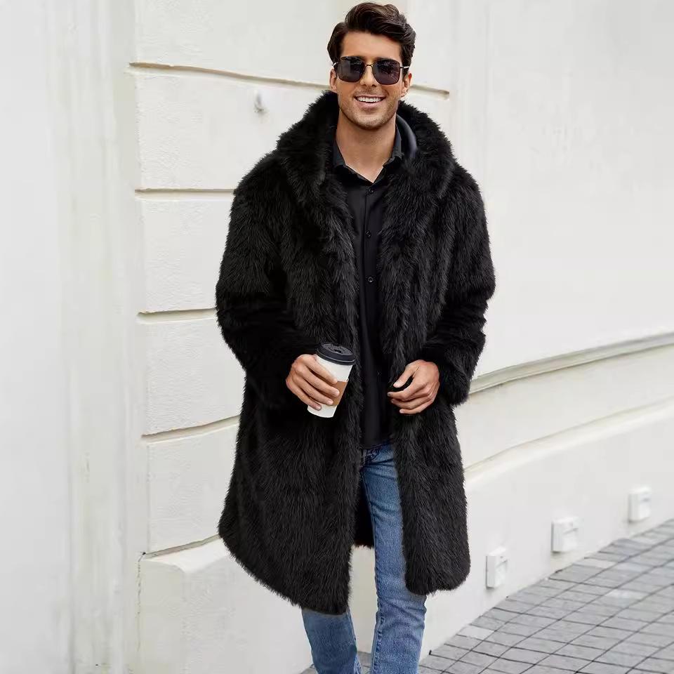 Haină de blană artificială pentru bărbați cu glugă Iarnă Lungă Jachetă-haină din blană artificială de nurcă Pufoasă Groasă Trenci Jachetă din blană artificială pentru bărbați Mânecă lungă Îmbrăcăminte exterioară Parcă caldă Palton