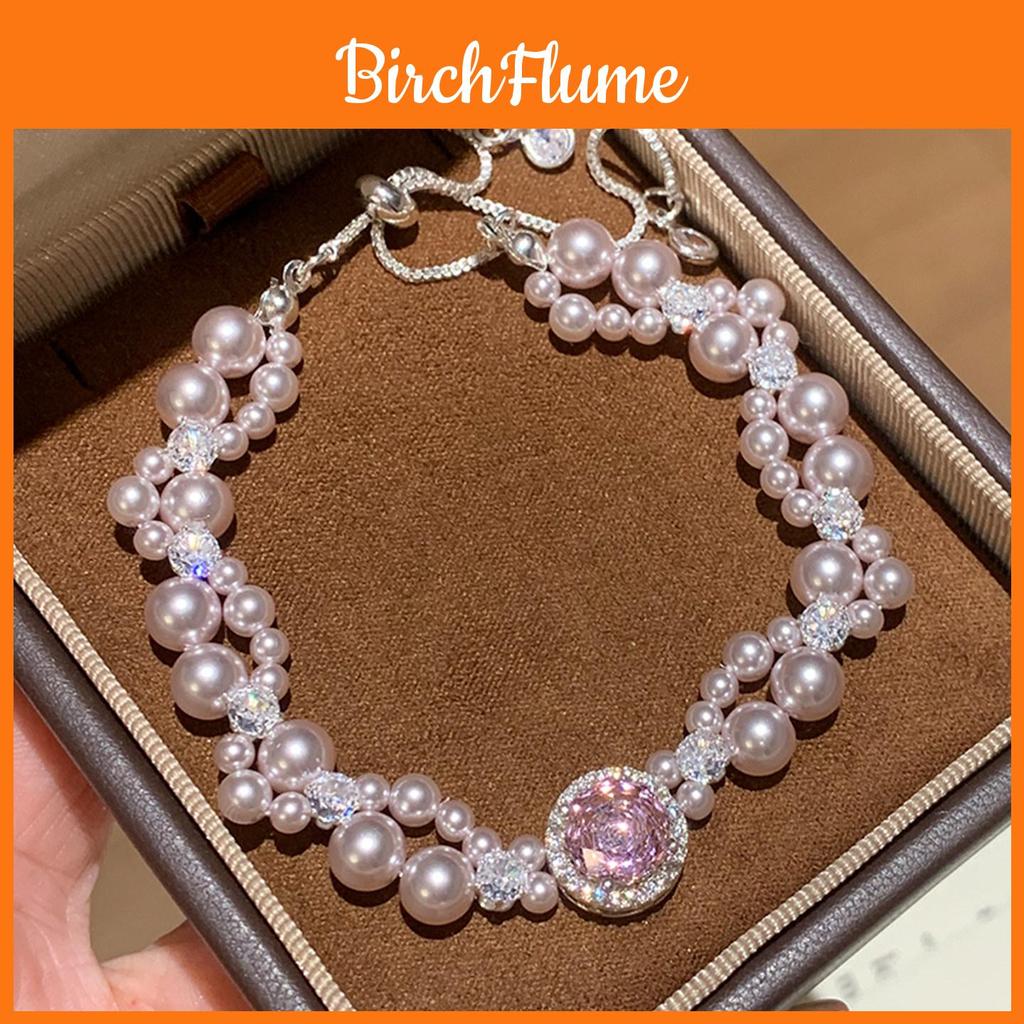 Geometric Layered Pearl Bracelet With Cubic Zirconia For Elegant Women Accessories