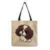Damen Vintage Leinen-Tragetasche - Große Kapazität Hundeprint Schulter-Handtasche für Freizeit & Lebensmitteleinkauf KTB
