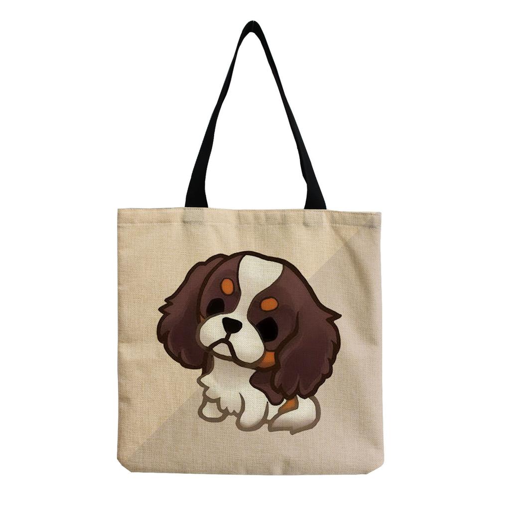 Damen Vintage Leinen-Tragetasche - Große Kapazität Hundeprint Schulter-Handtasche für Freizeit & Lebensmitteleinkauf KTB