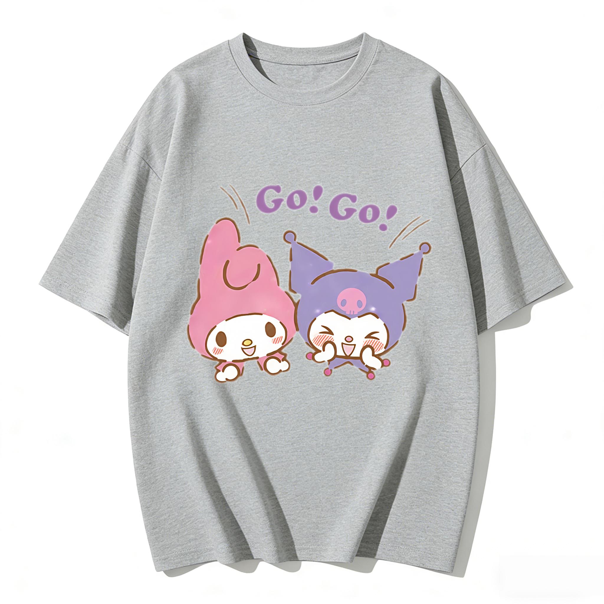 

2026 New Summer My Melody Kuromi Go Go Cartoon Print Tshirt Family Matching Outfits Casual Short Sleeve Tee for Women Unisex Kid S