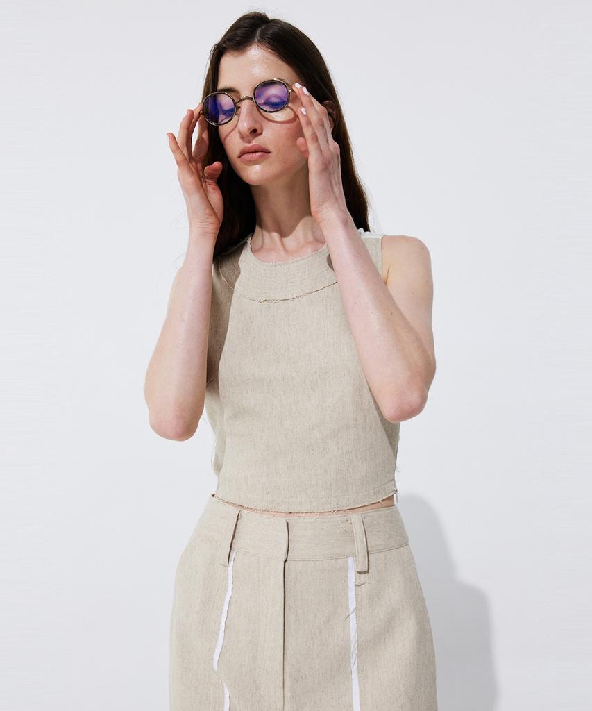 WNDERKAMMER Color-Block Point Linen Trousers_Beige
