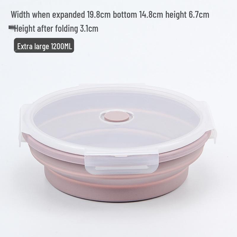 Silicone Collapsible Lunch Box - Round Food Storage Container for Outdoor Picnic or Travel.