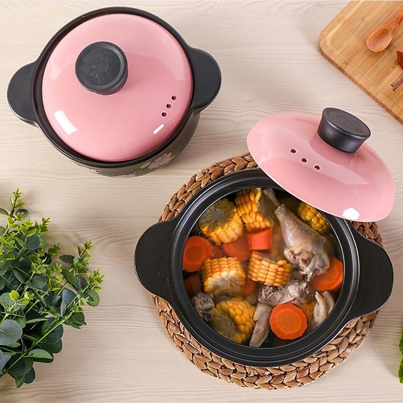 Ceramic Casserole Japanese Pink Yellow Round Multiple Size Cooking Soup Pot Household Kitchen Supplies Saucepan Cookware