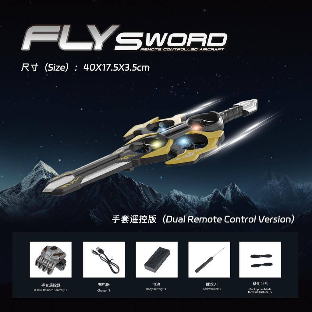 Rechargeable Sword Flying RC Drone Remote Control Flying Sword Toy for Boys Girls Magic Air Hovercraft Birthday Gift Drop-resistant with Glove Control