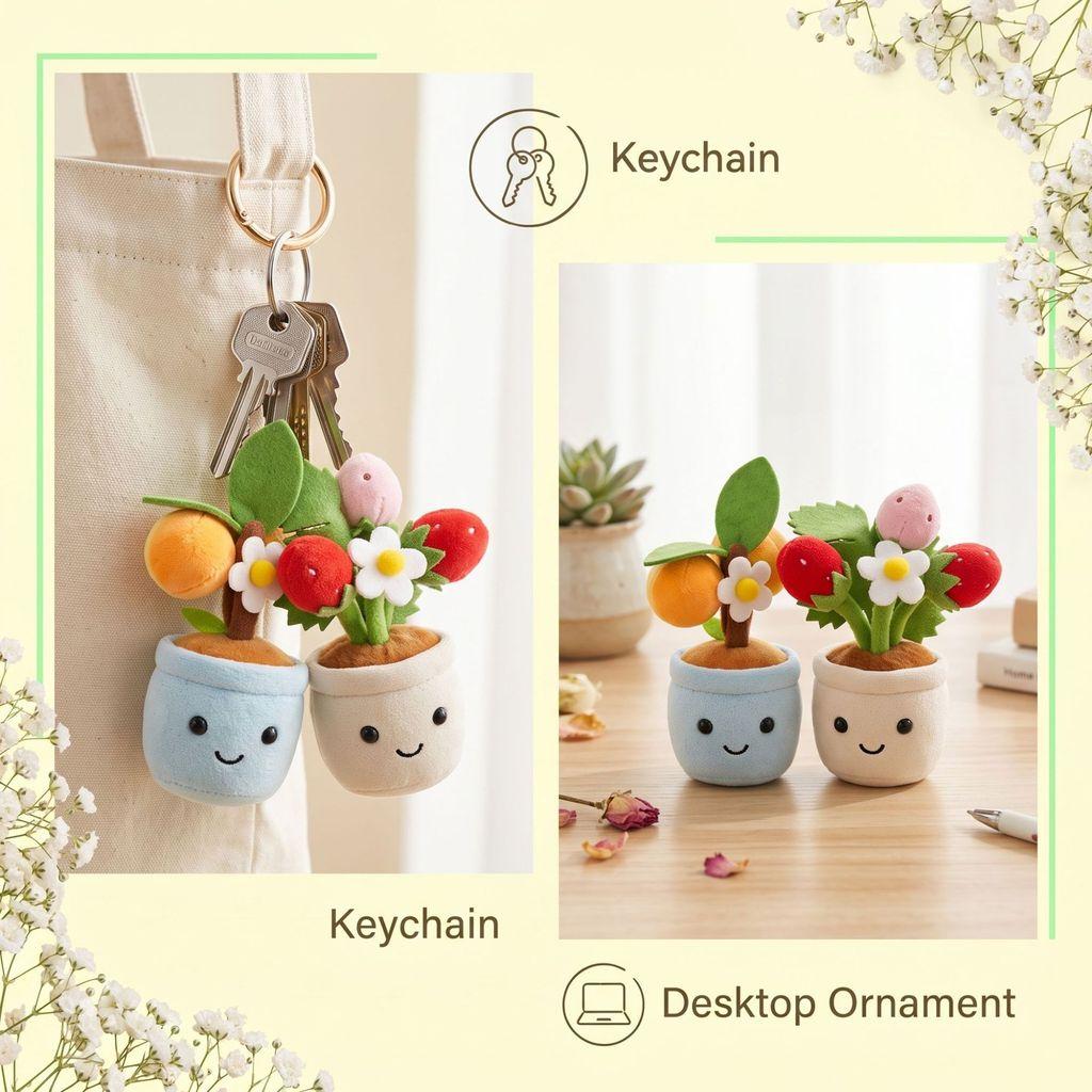Cute Plush Fruit Plant Pot Ornament Keychain With Strawberry And Orange For Gift And Decoration