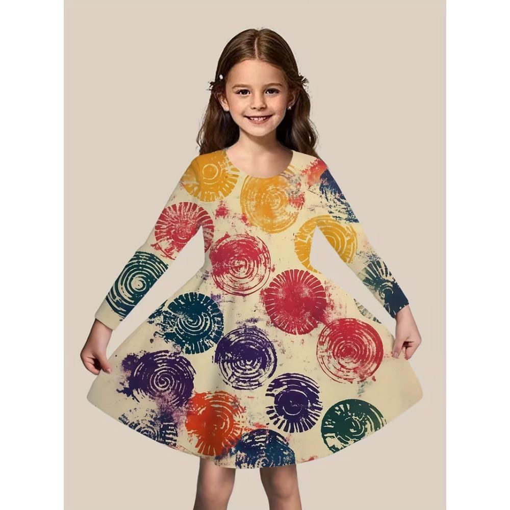 Girls' 3D Red Fire Flame Dress Long Sleeve Summer Spring Vacation Daily Holiday Princess Beautiful Sweet Kids 4-12 Years Casual Dress A Line Dress