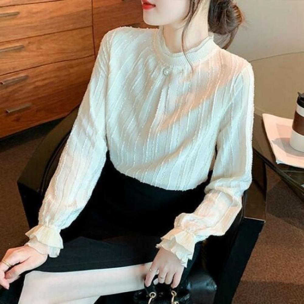 Navava Romantic Pearl Point Frill Long Sleeve Blouse Nb2519