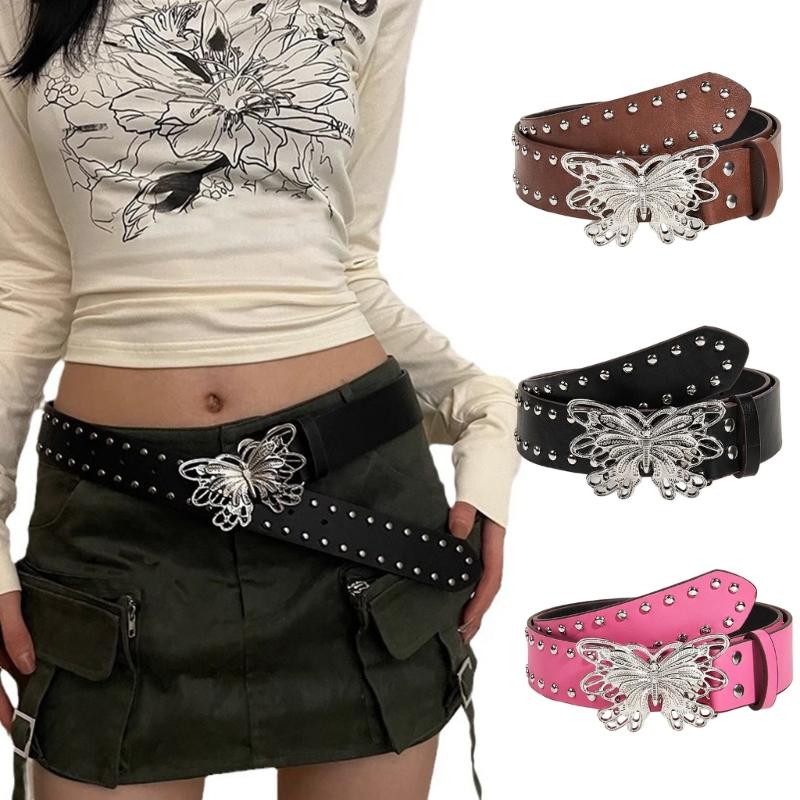 Fashion Enthusiasts PU Belt for Skirt Female Waist Belt with Butterfly Buckle
