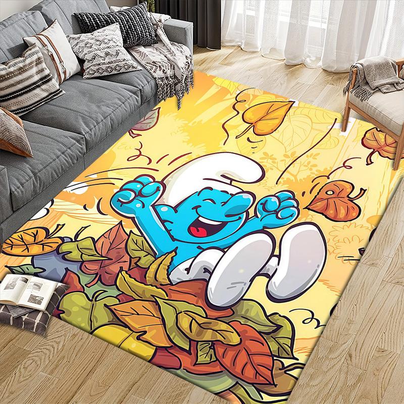 The Smurfs Flannel Pattern Square Carpet,Area Rug,Carpet Rug for Living Room Bedroom Sofa Playroom Decor,Non-slip Floor Mat
