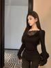 Pure & Sexy Lace Patchwork Slimming Long Sleeve Women's Top