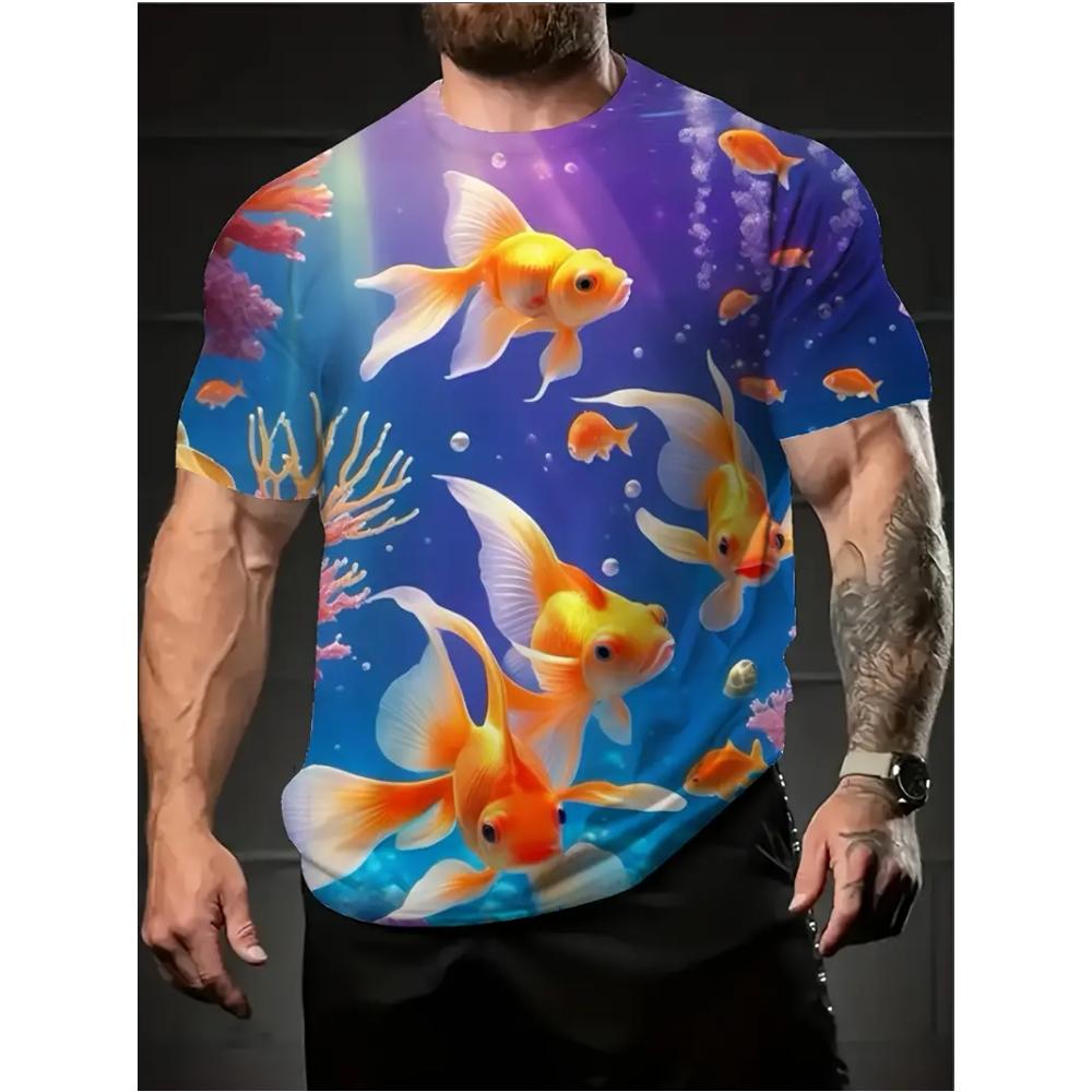 Underwater World Men's T-Shirt Realistic Sea Creatures 3D Print Short Sleeve Fashion Casual Travel Men's Loose O-Neck Breathable T-Shirts