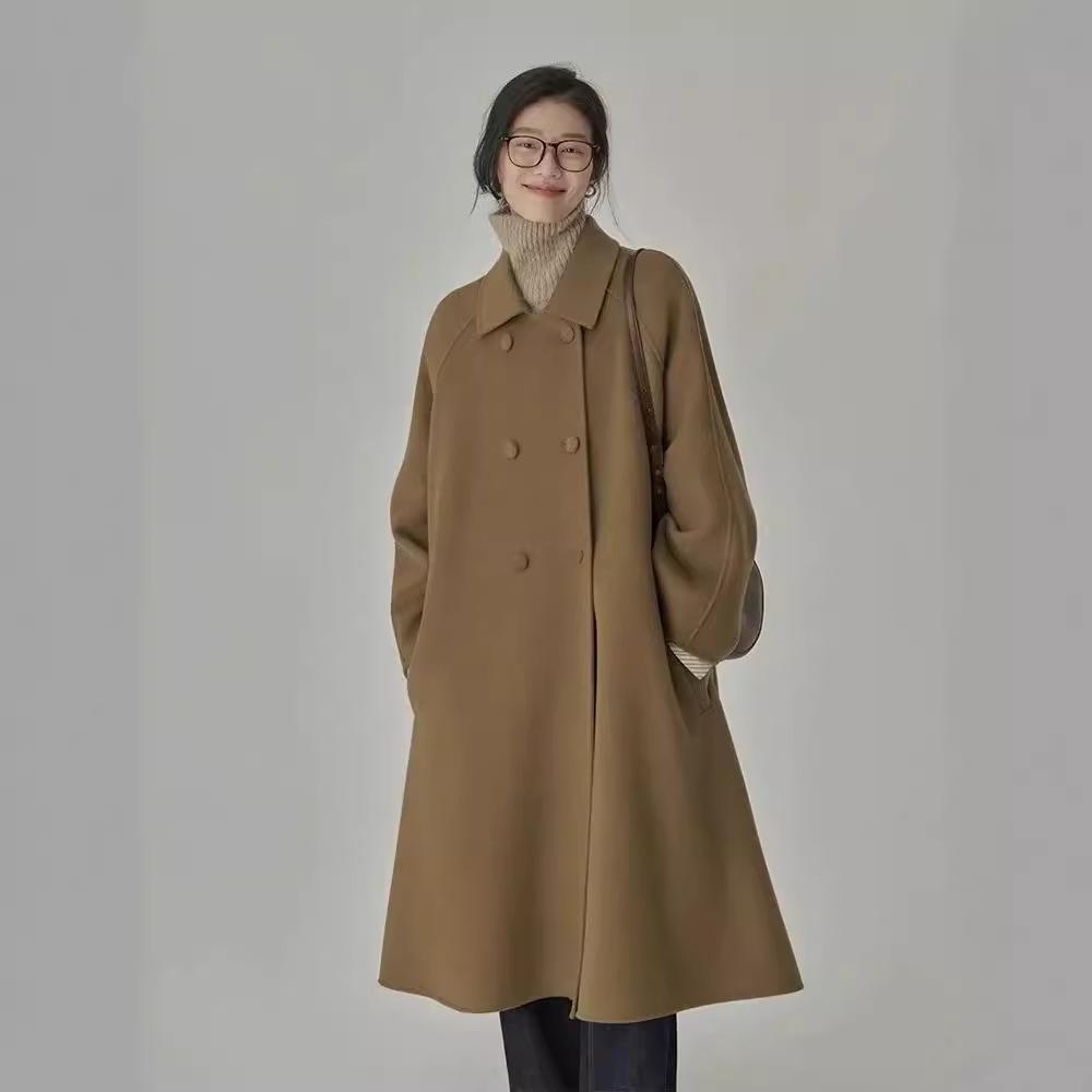 2024 Palton de lână de lungime medie pentru femei: Stil Hepburn, Design Japonez Îngroșat pentru Toamnă & Iarnă
