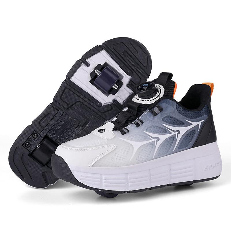 Children's Runaway Shoes Boys' Double Wheels Girls' Roller Skates Students' Shoes with Wheels Pulleys Breathable Autumn and Winter