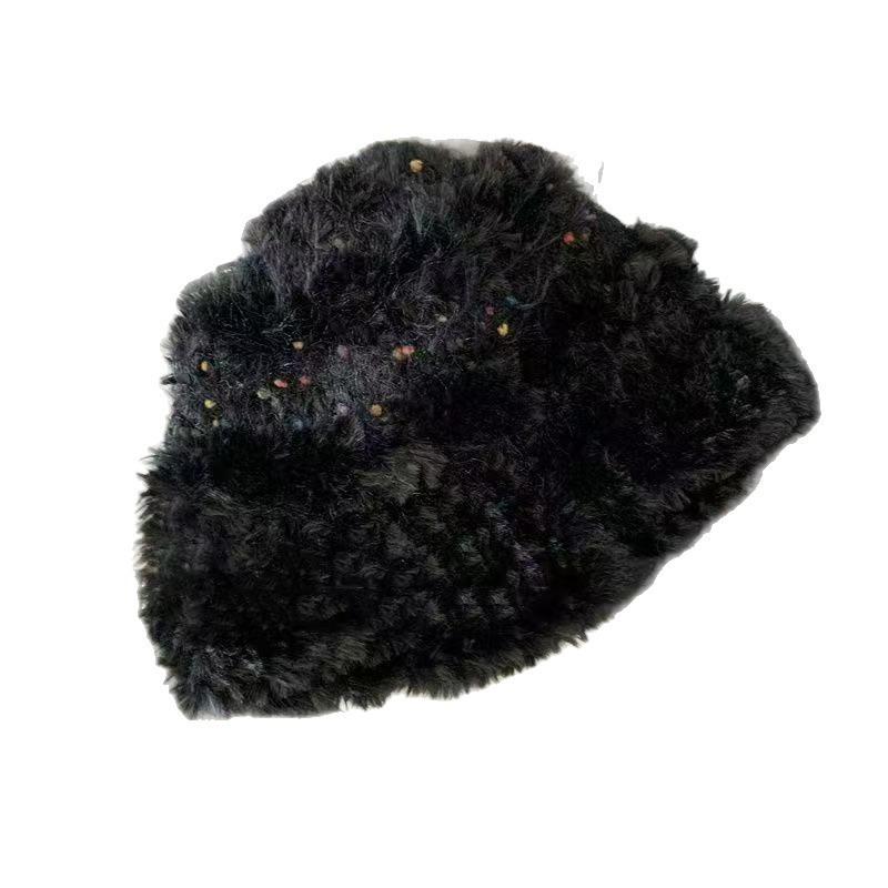 Colored jelly bean plush bucket hat winter warm face thickened knitted wool hat ear protection hat