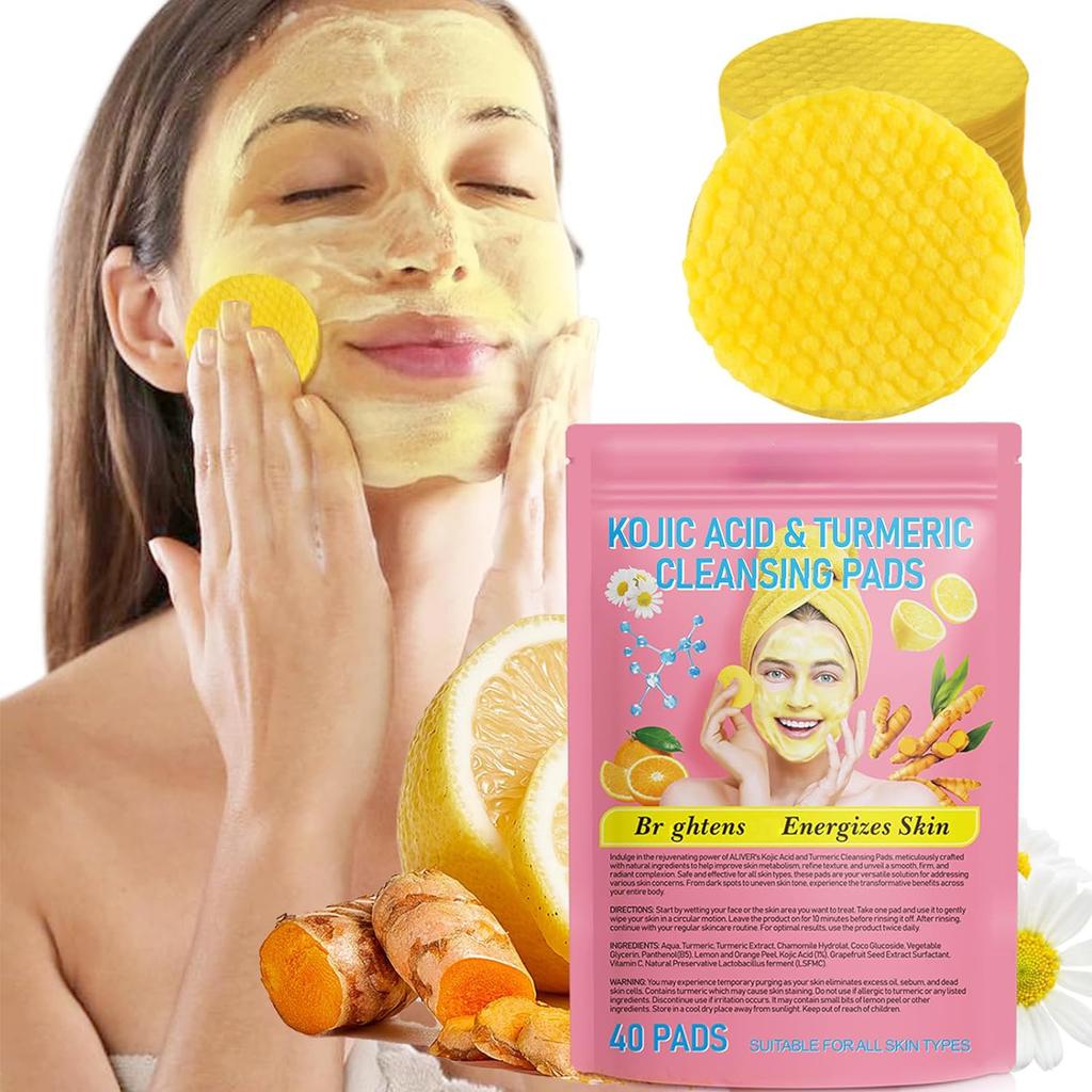 1set of 40 Pcs Curric Acid Turmeric Cleansing Pads, Face To Remove Excess Oil, Foam Turmeric Exfoliating Pads for Face Body, Mild and Non-irritating