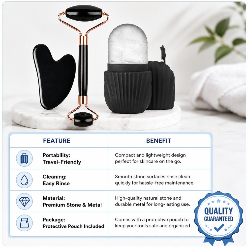 3Pcs Ice Face Roller Gua Sha Board Facial Face Massager Kit Massage Roller Face Lifting Contouring Tools Beauty Skin Care Tools