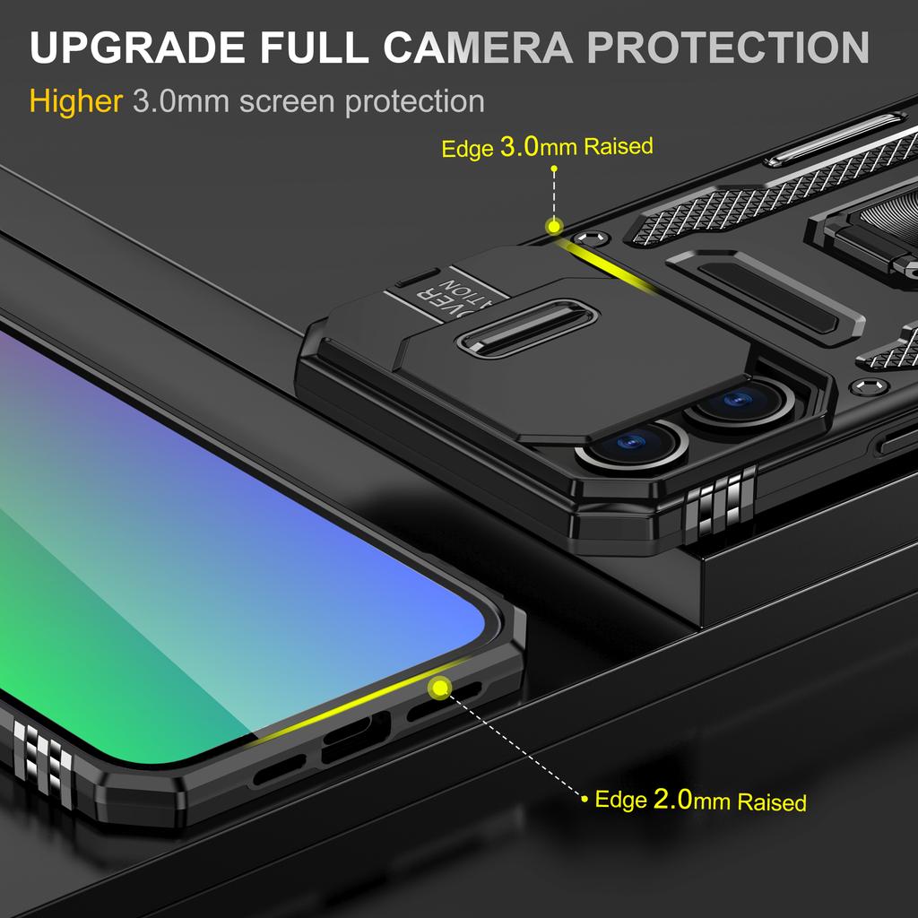 Armor Series For iPhone 16 Pro Case Slide Lens Lid PC+TPU Anti-drop Kickstand Phone Cover