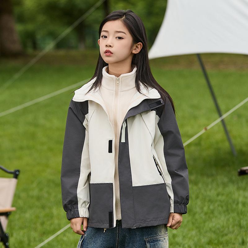 

Девичья куртка-штормовка «три в одном» 2025 года со съемным флисом для детей среднего и старшего возраста 150 cm серый