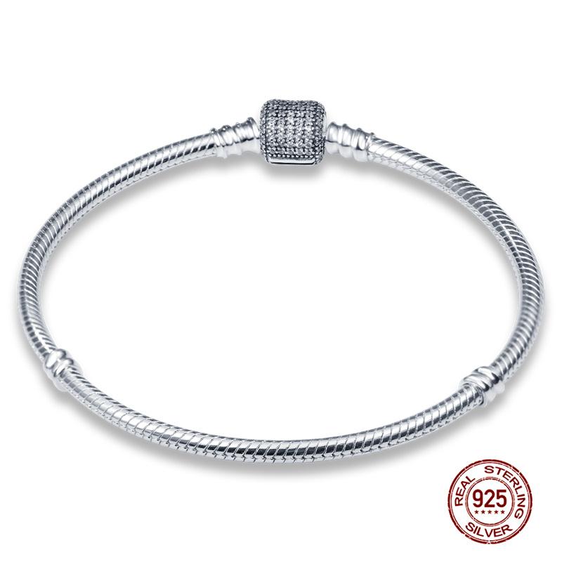 Nuevo en Plata de Ley 925 Original Pulsera de Cadena de Serpiente Se Adapta a Cuentas de Charms Originales de 3 mm Para Mujeres Pulseras de Corazón Joyería Regalos