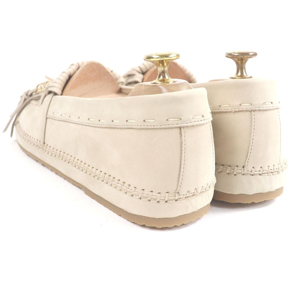 Fendi Loafers Olock FF Logo Gold Metal Fringe Beige Nubuck Leather Mens 7 7P1589 Used