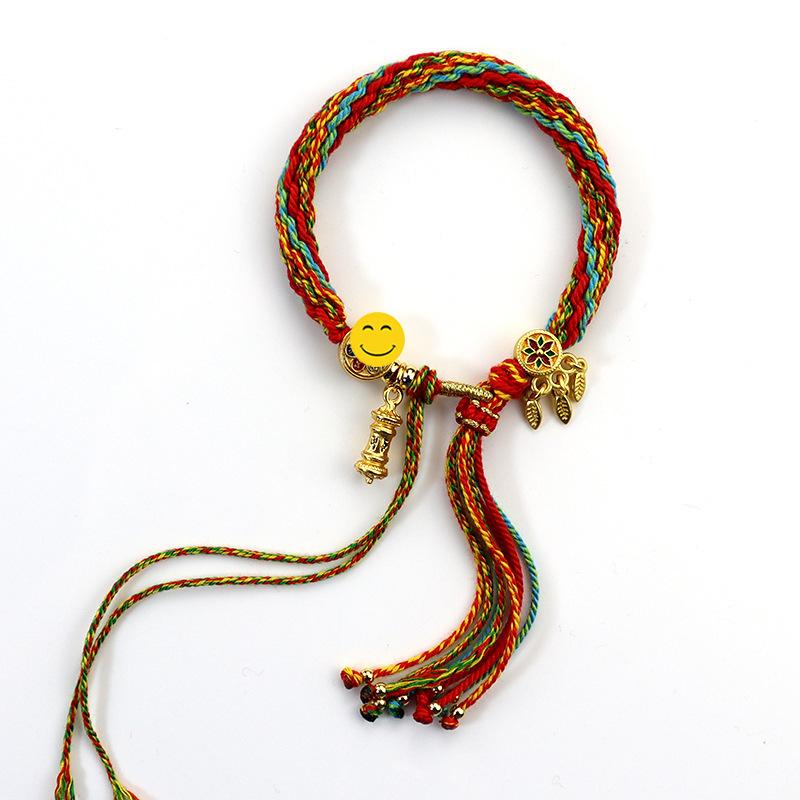 Woven Zhakiram Five Wealth Gods Eye Bracelet with Green Tara and Manjushri Thangka Design