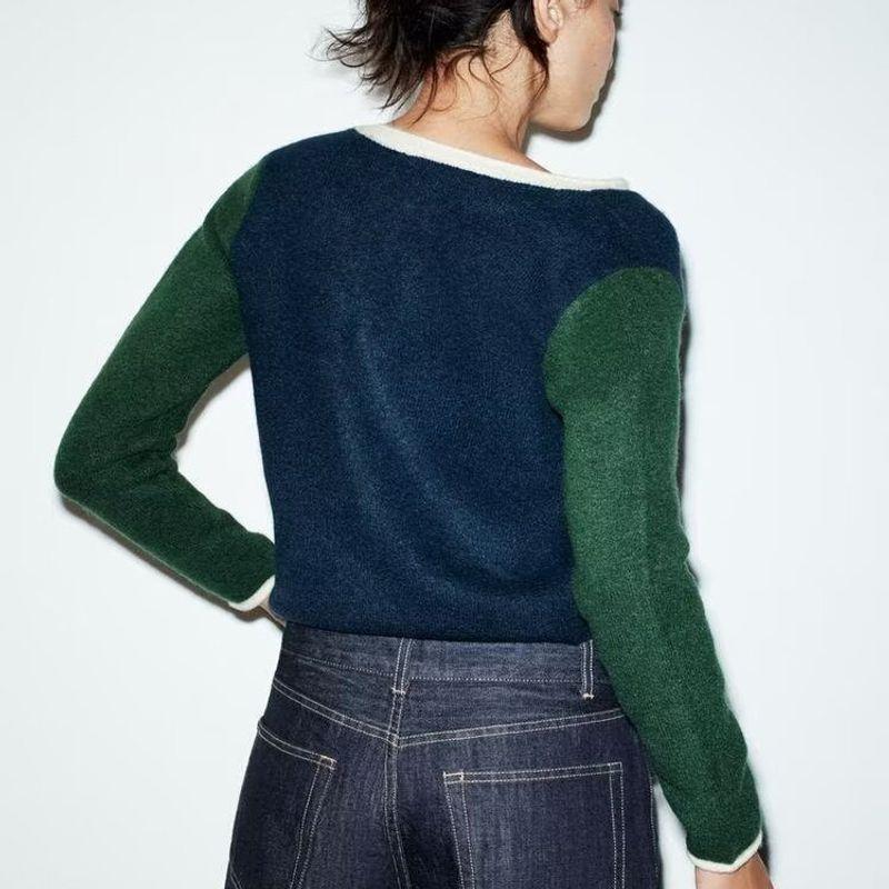 Za New Fall Women's Clothing 2025 Fashion Wind Fashion Contrast Color Round Neck Long Sleeve Knitted Coat 5536195 050