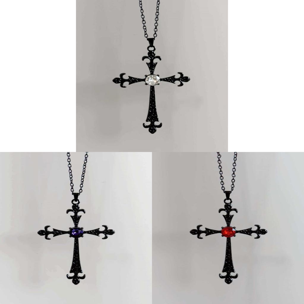 Gothic Baroque Cross Pendant Necklace With Alloy Chain For Women