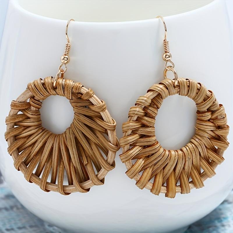 Серьги в этническом стиле плетеные серьги геометрической формы полые бамбуковые ротанговые ручной работы пусеты серьги серьги