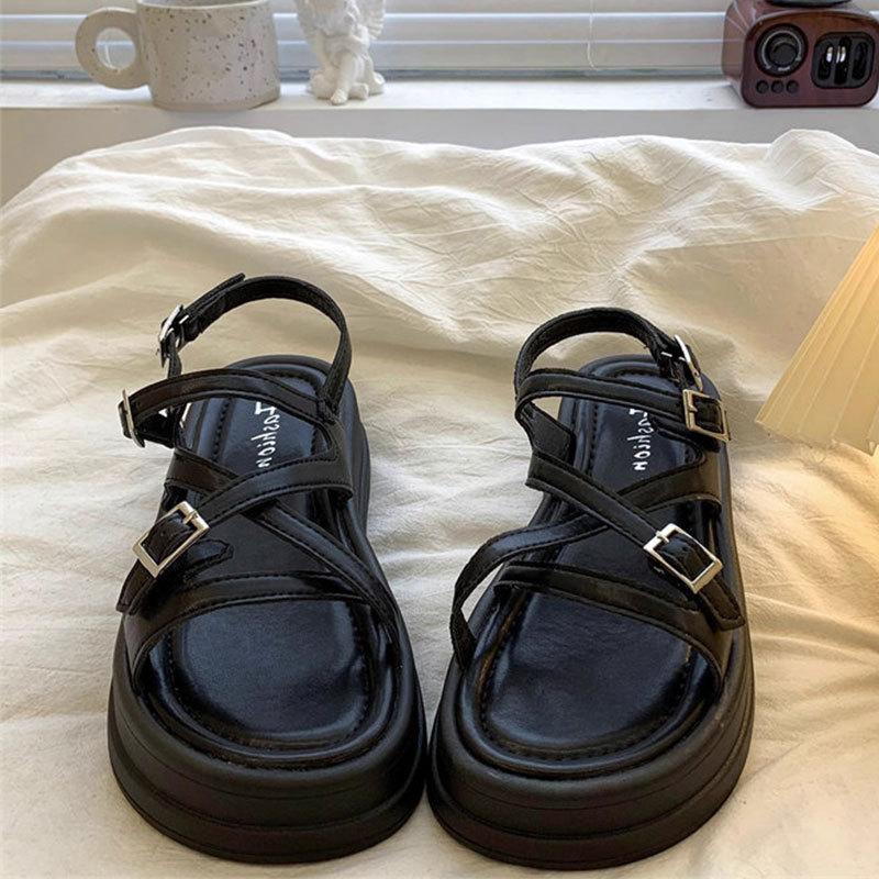 Silver niche muffin platform open-toed sandals women's 2025 summer new Korean version versatile non-slip beach Roman shoes