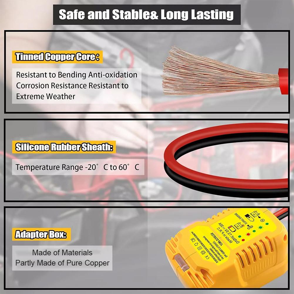 Car Jump Starters Adapter for DeWalt/Milwaukee/Makita 18V 20V Battery DCB204 DCB206 with 11AWG Jump Kit Cable