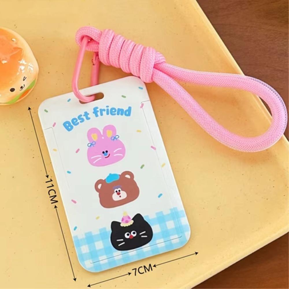 Cute Plastic Card Holder Kawaii Cartoon ID Holders with Lanyard Card Cover Case for Students