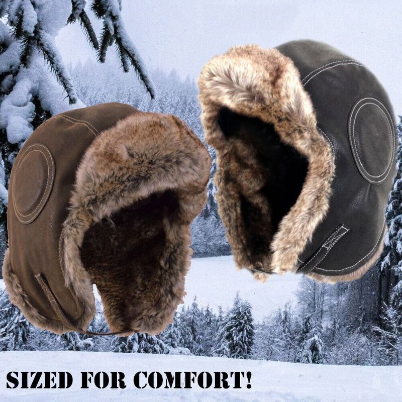 Women Men Leather Winter Trapper Hat Ear Protection Faux Fur Lined Ski Ushanka Windproof Thicken Warm Snow Cap With Ear Flap