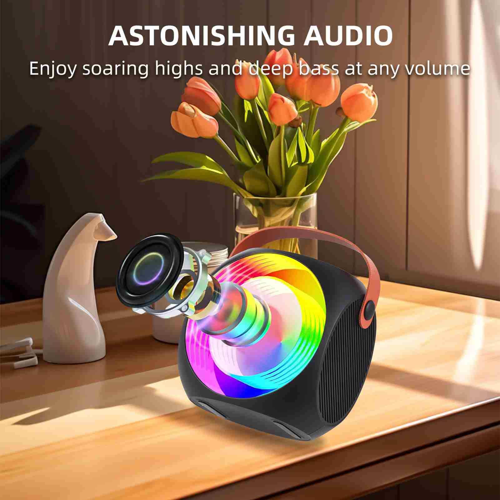 

Беспроводной портативный динамик со стабильным подключением BT, караоке-динамик с двойным микрофоном Blue pink Black