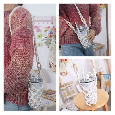 Bohemian Hanging Bottle Net Bag Hand-woven Decorative Coffee Cup Holder Cotton Rope Handmade Crochet Wine Bottle Carrier