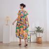 DIMANAF 2025 Women Plus Size Summer Dress V-Neck Casual Floral Dress Basic Vintage Loose Long Dress