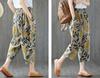 2023 Women's Cotton Linen Slimming Printed Harem Pants - Versatile, High-Quality Cropped Design