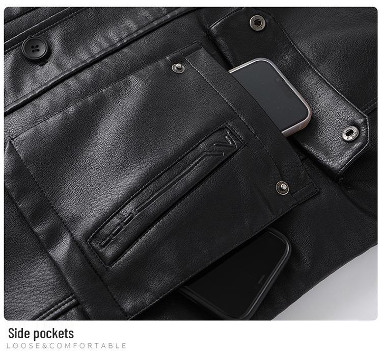 Men's Winter Leather Jacket with Fleece Lining - Ideal for Middle-Aged and Elderly Dads and Grandpas