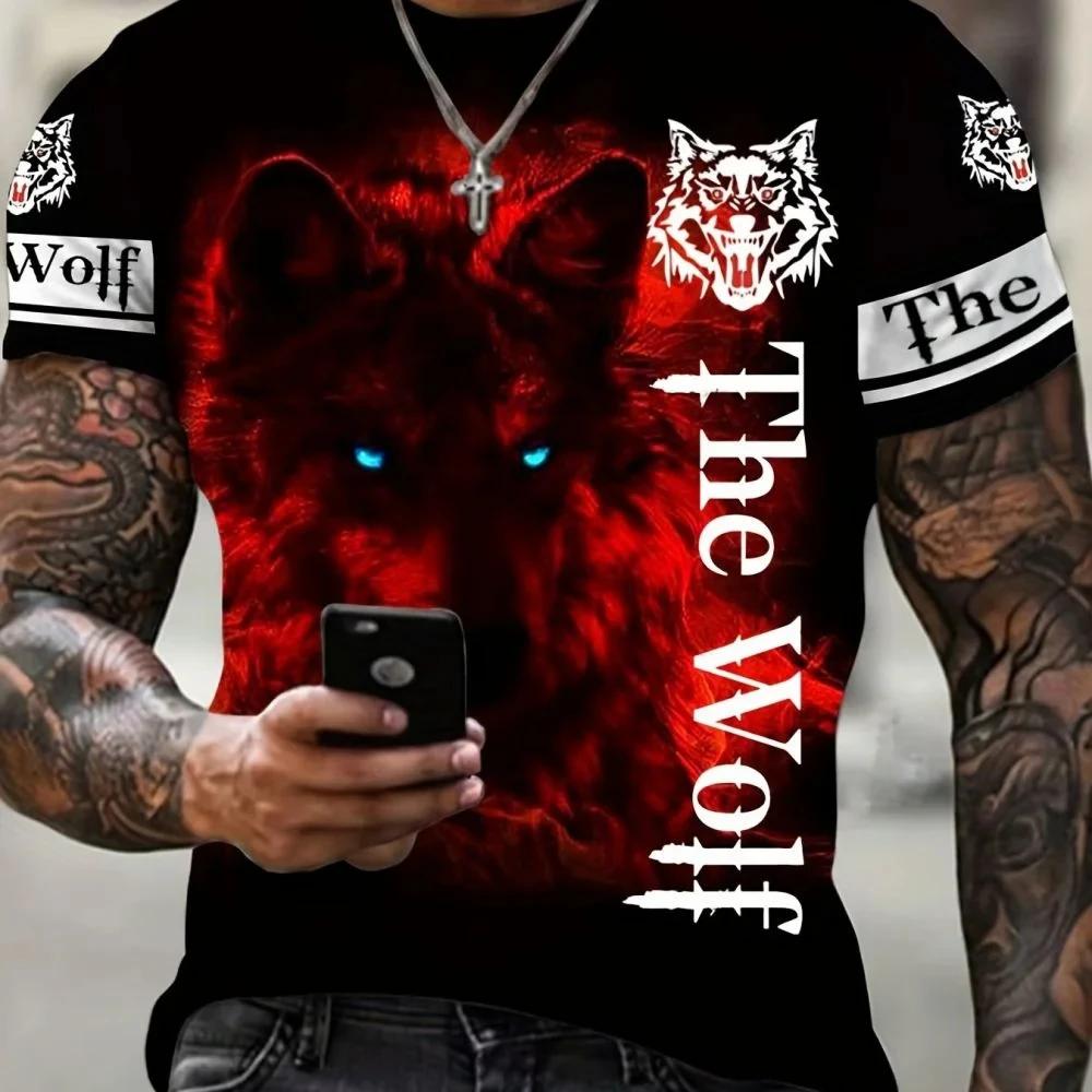 Animal Fun Wolf 3D Printed Men's T-shirt Personalized Extra Large Boys Retro Fashion Round Neck Short Sleeve