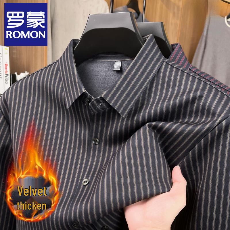 Romon Men's Winter Warm Striped Lined Shirt
