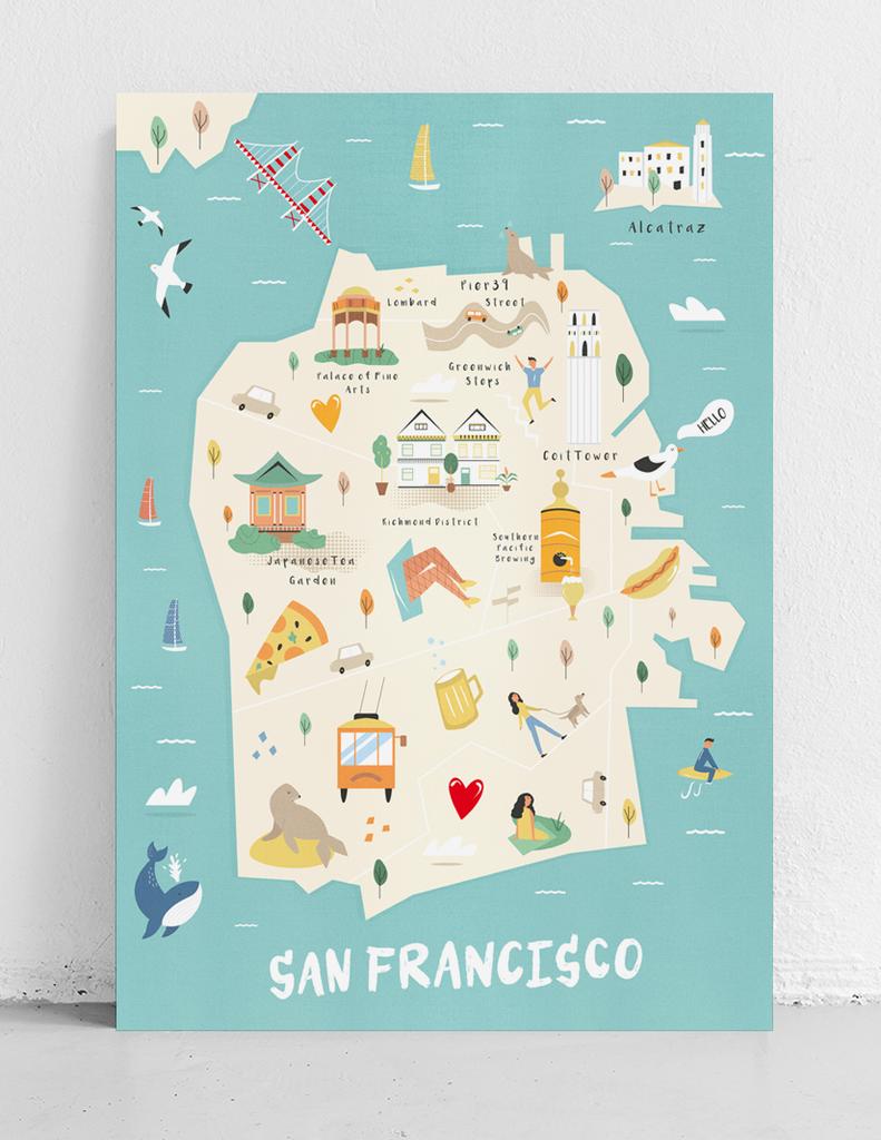Plakat mapa ilustracja San Francisco