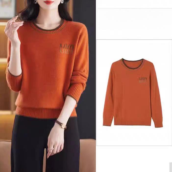 Round-neck Sweater Women's Long-sleeved Knitted Sweater Solid-color Top Loose and Warm Knitted Sweater with Pullover Underneath