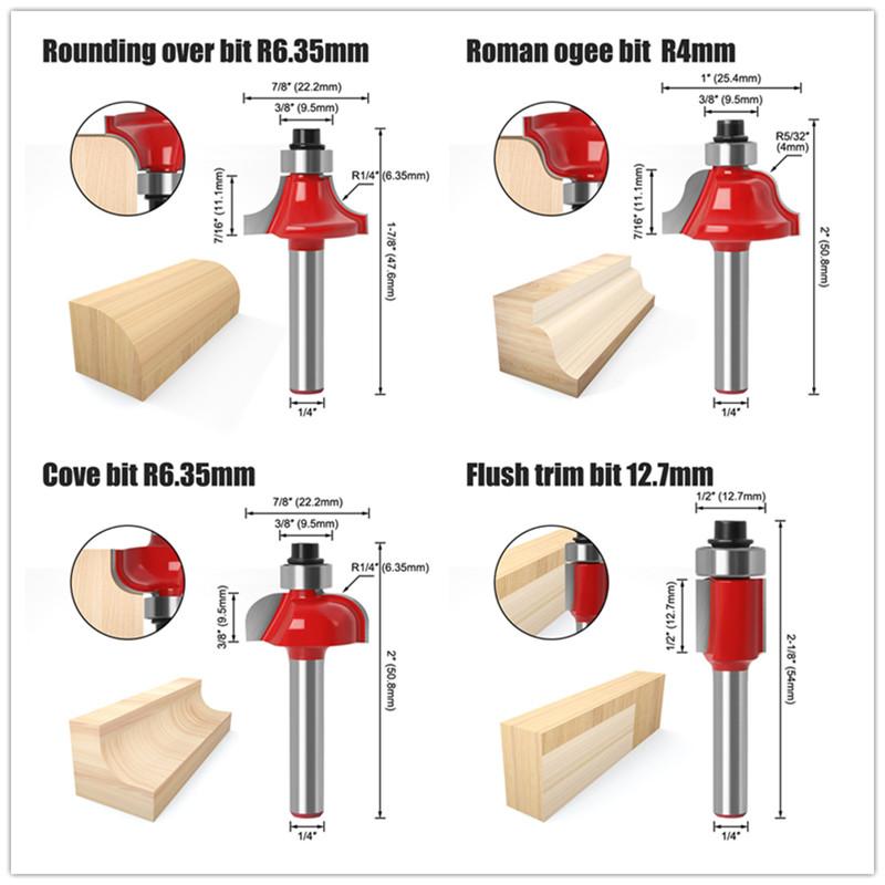 15pcs 1/4inch 8mm 6mm Router Bit Set Trimming Straight Milling Cutter for Wood Bits Tungsten Carbide Cutting Woodworking