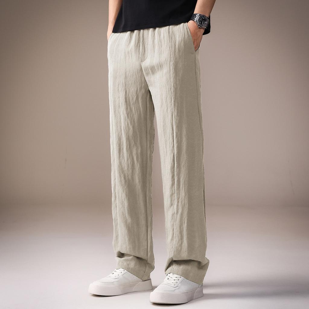 High-end Lyocell linen drape casual pants men's summer light and thin Japanese retro wide-leg straight loose trousers men
