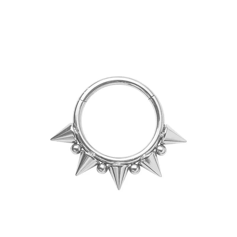 

G23 Titanium Nose Piercing Anodized Gothic 14G 16G Pointed Cone Ring Cartilage Tragus Ice Blue Clicker Septum Punk Body Jewelry 16G 1.2x8mm серебряный